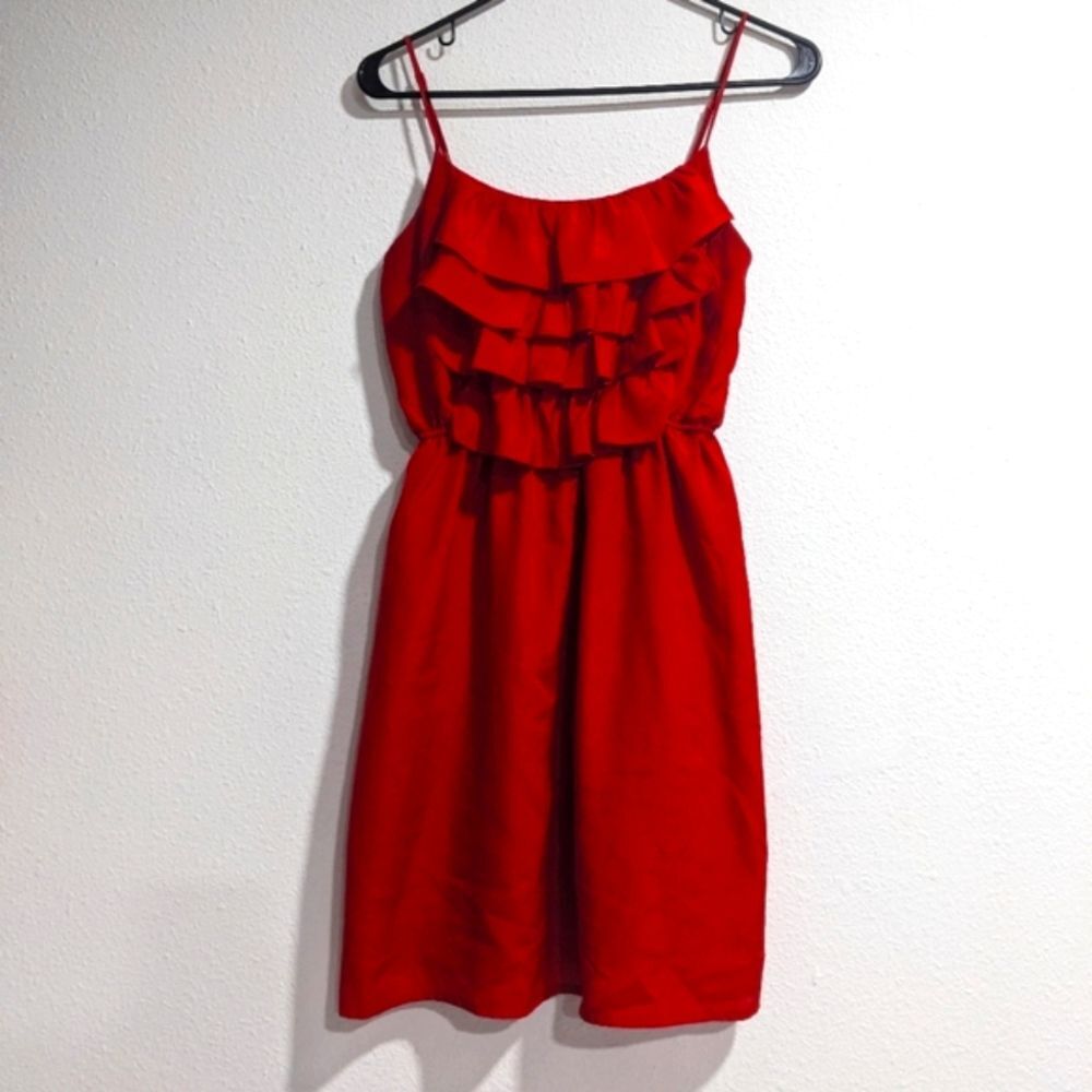 Forever 21 Red Ruffle Mini Dress, Adjustable Spaghetti Straps, Women's M…